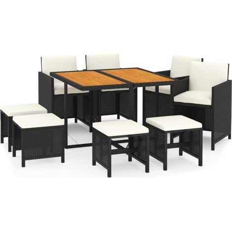 Maison Exclusive - 9-tlg. Garten-Essgruppe mit Kissen Poly Rattan