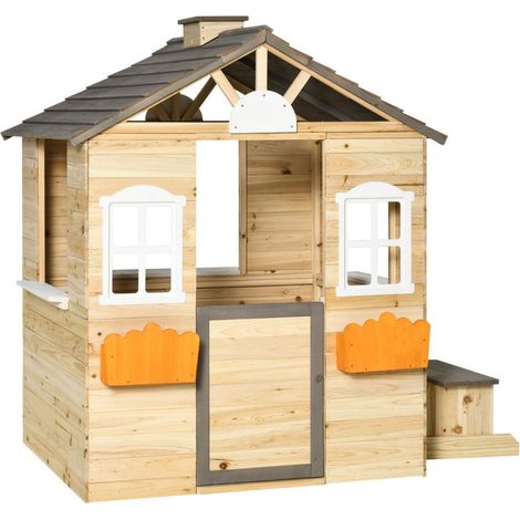 Outsunny Casetta per Bambini 3-7 Anni con 2 Finestre in Legno di Abete e PP (1/3)