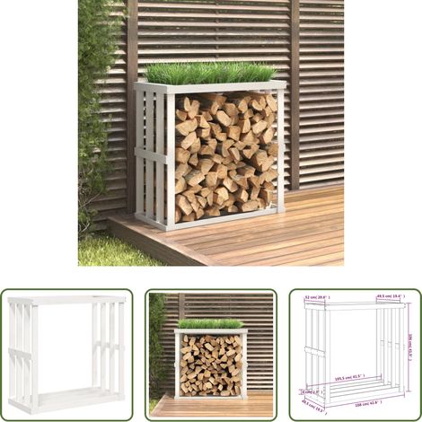 vidaXL Rangement bois - Porte-bûches d’extérieur Blanc 108x52x106 cm Bois massif de pin (1/5)