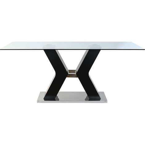 Table à manger, table repas rectangulaire en verre trempé/bois MDF - Longueur 180 x Profondeur 90 x Hauteur 76 cm -PEGANE- (1/5)