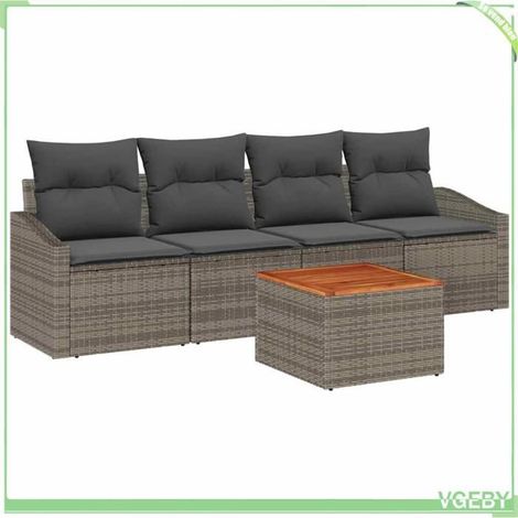 Ensemble de canapé de jardin - FAFEICY - Modulaire - Rangement intégré - Gris - Polyrotin & bois d'acacia (1/5)