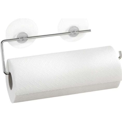 Porte sopalin mural sans perçage Static-Loc®, Dévidoir Essuie Tout mural sans perçage, ventouse repositionnable, Métal, 8,5x30 cm, Argent