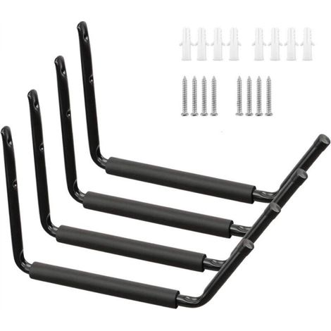 Wall Hook Heavy Duty Storage Hooks, Giant Tool Hooks 45kg Load Capacity Padded Garage Hook for Kayaks, Logs, Bicycles, etc. (Black - 4 Pieces) (1/5)