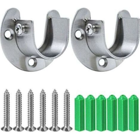 Douille De Poteau De Penderie - Acier Inoxydable - Pour Tige Jusqu À 32 Mm - Fixation Murale Ou Bois - 2 Pièces (1/5)