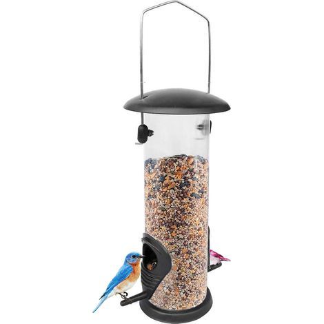 Hanging bird feeder, iron lid, PVC base, wild food dispenser (1/5)