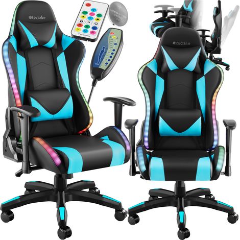 Chaise de gaming dossier réglable avec fonction massage et LED azur (1/5)