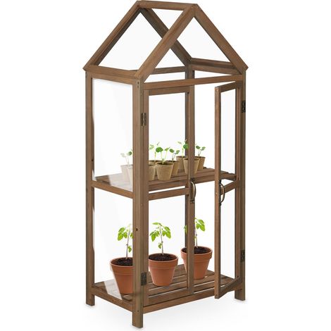 relaxdays Serra in Legno da Terrazza, Legno e Policarbonato, HLP 146x66x47,5 cm, 2 Porte, 2 Piani Estraibili, Marrone (1/5)