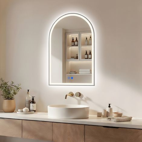 ARTFORMA Espejo de bano LED en arco 60x90 cm plata tactil antivaho (1/5)