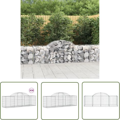 The Living Store Gabionen mit Hochbogen 30 Stk. 200x50x60/80 cm Verzinktes Eisen - Gabionen - Gabionenkorb - Gartendeko - Zaun - Sichtschutz (1/5)