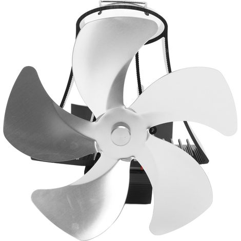 Ventilateur mural à 5 pales pour cheminée, en alliage d'aluminium, magnétique et silencieux, alimenté par la chaleur, pour poêles à gaz, couleur argent.