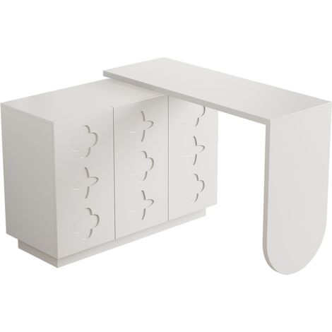 Bureau d'angle blanc avec plateau pivotant à 360° et rangements intégrés (1/5)