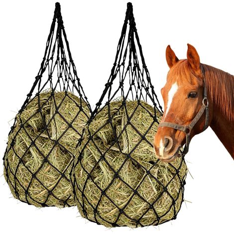 Lot de 2 filets à foin pour chevaux - Maille étroite - Maillage 6 x 6 cm - Sac à foin pour chevaux - Sac à nourriture - Grand sac à foin robuste pour une alimentation (1/5)
