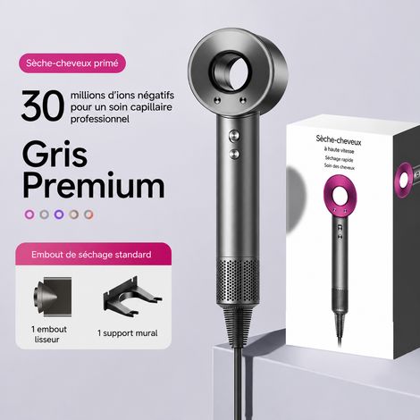 Sèche-cheveux haute vitesse ionique 1500W gris premium avec 1 embout 1500w réf 5554 33 × 11,5 × 8,5 cm 750 g – Livraison gratuite