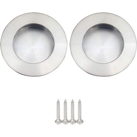 Poignées Rondes Encastrables pour Porte Coulissante Acier Inoxydable Poignée Porte Coulissante Ronde Brossé Satiné （Argent 2pcs 65mm）