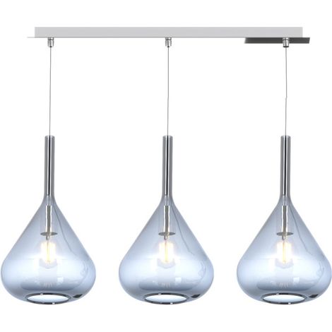 Sospensione Contemp Rett Kona Metallo Cromo Vetro Blu 3 Luci E27 (1/3)