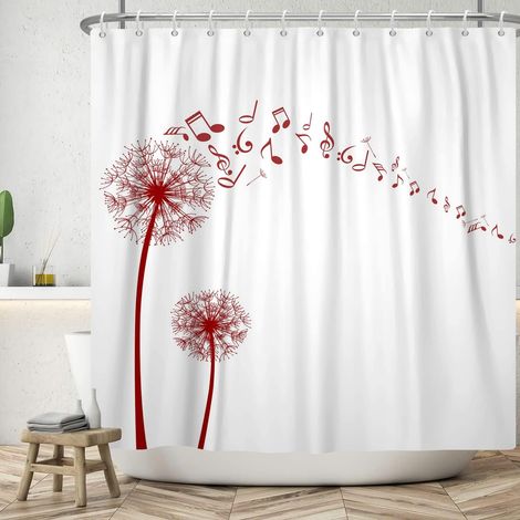 180x200cm Rideau de Douche Romantique Pissenlit Plante Rouge Pissenlit imperméable Rideau de Douche Ensemble Notes de Musique Rideau de Bain Minimaliste Rideau de Baignoire Lavable (1/5)