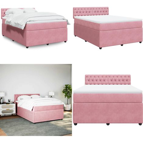 vidaXL Sommier à lattes de lit avec matelas Rose 140x190 cm Velours (1/5)