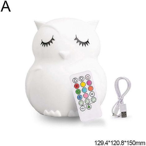 Veilleuse LED hibou avec capteur, télécommande, 9 couleurs, variateur, minuterie, rechargeable, lampe en silicone motif dessin animé pour enfants et bébés H9V8