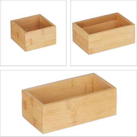 Set de 5 cajas de almacenamiento prácticas para oficina cocina baño 20 x 15 x 10 cm de bambú natural 130010322 (1/5)