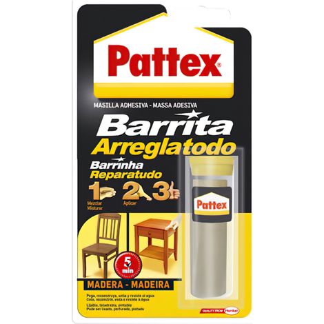 Pattex Arreglatodo-Stift, Zweikomponenten-Spezial-Holzkitt, Klebe- und Reparaturpaste, Epoxidharz, überstreichbar und schleifbar für verschiedene Hölzer, 48 g Tube