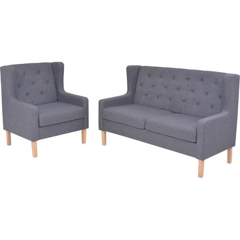 vidaXL Conjunto de sofás 2 piezas tela gris (1/5)