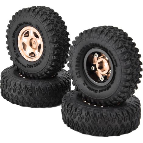 4 pneus en caoutchouc de 2,5 cm (1 pouce) avec jantes en alliage d'aluminium, compatibles avec Axial SCX24 90081 AXI00001 AXI00002, voiture crawler 1/24, jaune terre (1/5)