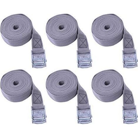6 piezas de correas de amarre con trinquete, correas de sujeción con hebilla, para transporte de coches, motocicletas y bicicletas (25 mm, 2 m) (1/5)