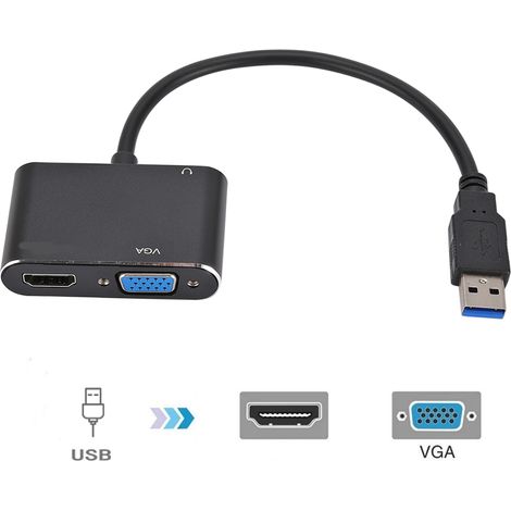 Adaptateur USB 3.0 vers HDMI et VGA, 2 en 1, Compatible 1080p et Windows XP/7/8/10 (1/5)