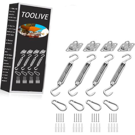 Kit de Fixation pour Voile D'ombrage, Acier Inoxydable Soleil Voile D'ombrage Kit de Fixation pour Triangle et Carré, Rectangle, du Soleil Voile D'ombrage Accessoires de Fixation Google (1/5)