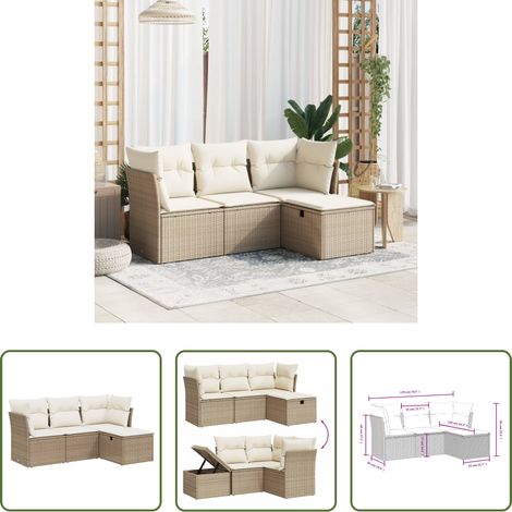 vidaXL Rattanmöbel - 4-tlg. Garten-Sofagarnitur mit Kissen Beige Poly Rattan (1/5)