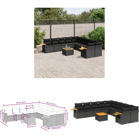 Salon de jardin 11 pcs avec coussins noir résine tressée - Salon De Jardin - Canapé Extérieur - Mobilier De Jardin - Set Salon De Jardin - Résine Tressée - Home & Living