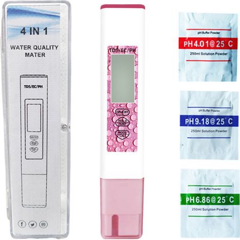 Testeur d'eau Numérique, Stylo de Test de qualité de l'eau PH TDS EC Temp Portable Sensible pour Piscine pour Eau Potable (Rose)