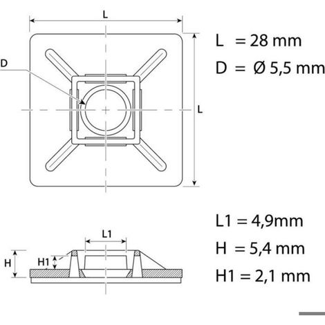 Embasse Adhésive - Serre-Câble Auto-Adhésif 28x28 mm - Pour Gestion Câbles Mur TV Bureau Home Cinema - Lot de 100 (1/4)