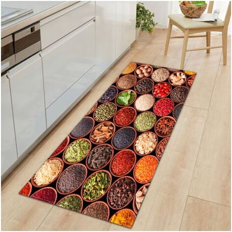 40 x 120 cm Tapis de cuisine série épices et vaisselle tapis de cuisine antidérapant devant l'évier tapis de sol antidérapant absorbant lavable tapis de décoration (1/5)