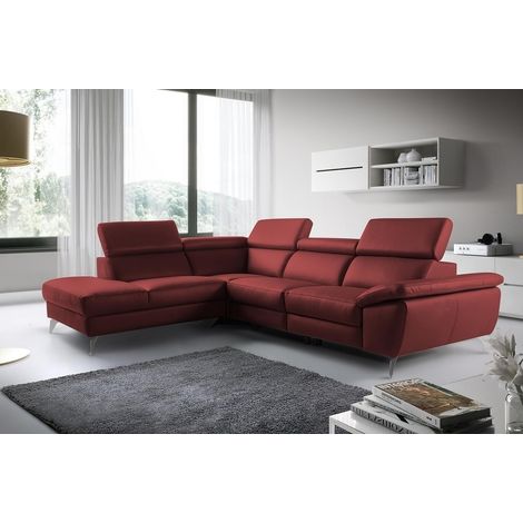 Canapé d'angle en 100% tout cuir épais de luxe italien, 5/6 places KASINI, rouge bordeaux, angle gauche (1/5)