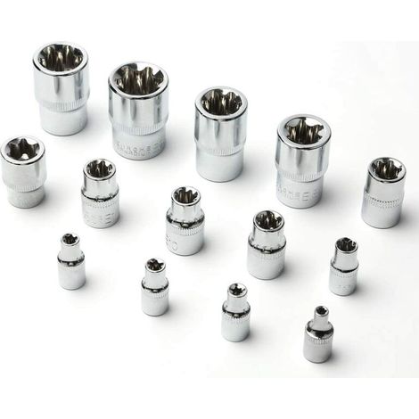 royaluxe - Lot de 14 douilles Torx en forme d'étoile de type E I Coffret à cliquet I Douilles Jeu de profilés E (Torx externe) E4 - E24 (1/5)