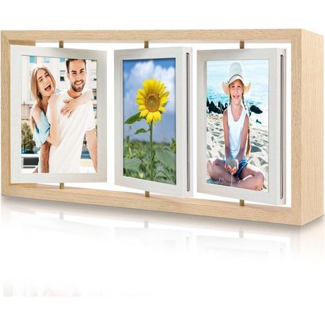 Cadre photo rotatif en bois naturel pour bureau avec 6 emplacements format 10x15 cm design pratique et fonctionnel pour espace de travail (1/5)