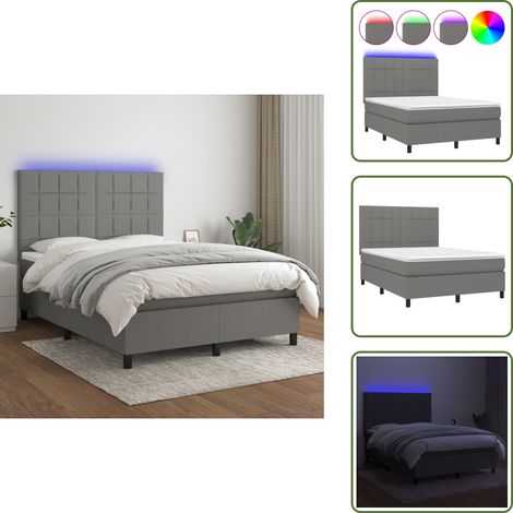 Sommier à lattes de lit et matelas et LED Gris foncé 140x190 cm - Lit Plateforme - Lit Design - Lit Moderne - Lit Avec Rangement - Tête De Lit Ajustable (1/5)