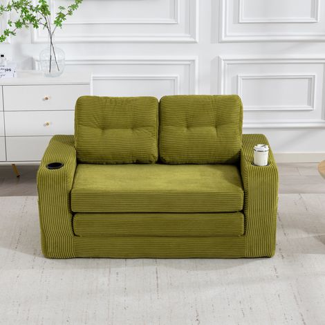 Divano modulare 136x80x82.5 cm olive in velluto a coste con portabicchieri e tasche laterali (1/5)