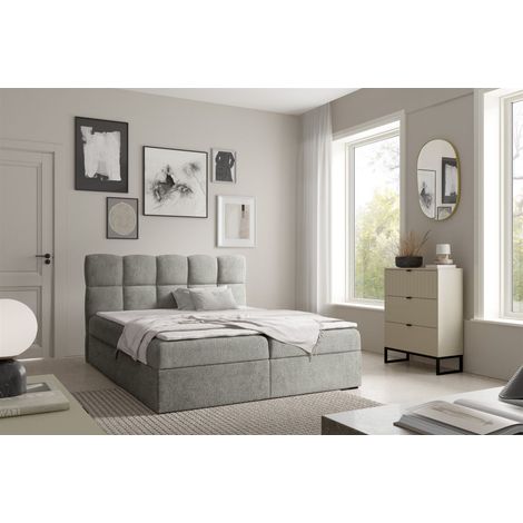 Boxspringbett Schlafzimmerbett PAROZO PREMIUM 180x220cm Stoff Coral Grau