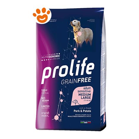 Prolife Dog Grainfree Sensitive Adult Medium Large Maiale e Patate  - Prolife Dog Grainfree Sensitive Adult Medium Large Maiale e Patate - Sacco Da 10 Kg (1/3)