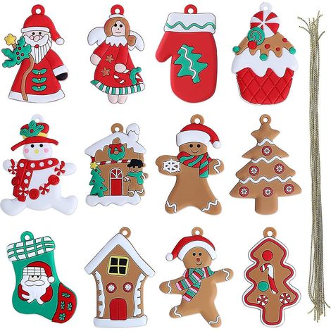 Décorations de Noël à suspendre au sapin, lot de 12 breloques bonhomme en pain d'épice, breloques en corde, décorations de Noël (1/5)