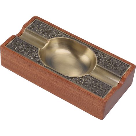 Leichter, luxuriöser Vintage-Zigarrenaschenbecher aus massivem Holz und Metall, tragbar, in Bronze-Optik, ideal für Terrasse und Zuhause. (1/5)