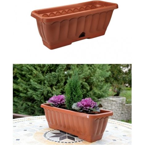 Trade Shop - Balkon Pflanzkübel rechteckig 40x17x20 cm Kunststoff Topf Untersetzer Box -