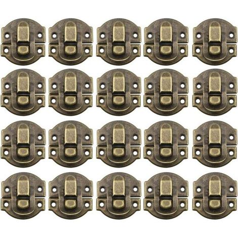20Pcs Fermoir Métal Verrouillage Moraillon Vintage Boîte Porte Coque Coffre Fer Ensemble Loquet Tiroir Antique pour Armoire à Bijoux en Bois Décoratif (Bronze)