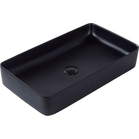 Lavabo da bagno classico rettangolare in ceramica finitura opaca 610 x 350 mm Nero Ulua (1/5)