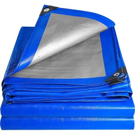 Waterproof and resistant tarpaulin, 3m x 4m, with reinforced eyelets, blue and silver. (1/5)
