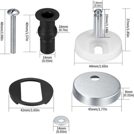 2-Piece Toilet Seat Hinge Fixings, Quick Release Hinges, Toilet Seat Hinge Fixings, with Replacement Rubber Screws (1/4)