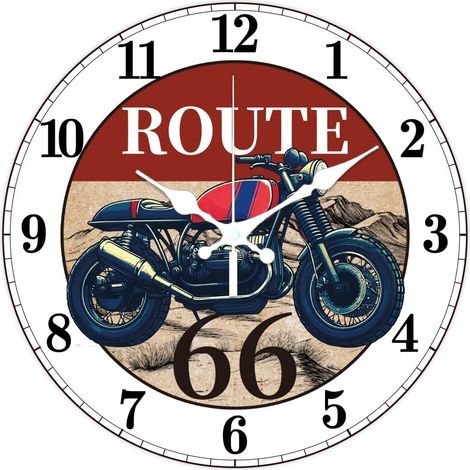 Horloge Murale Rétro à Motif Moto 12(5) cm sans Tic Tac Ronde Style Désert à Piles pour Chambre Salon Cuisine Bureau (1/5)