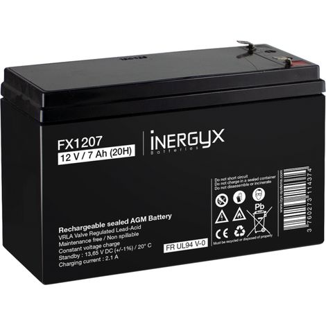 Batterie rechargeable VRLA 12V / 7 Ah - Bac FR UL94 V-0 - 151 x 65 x 94/100 mm